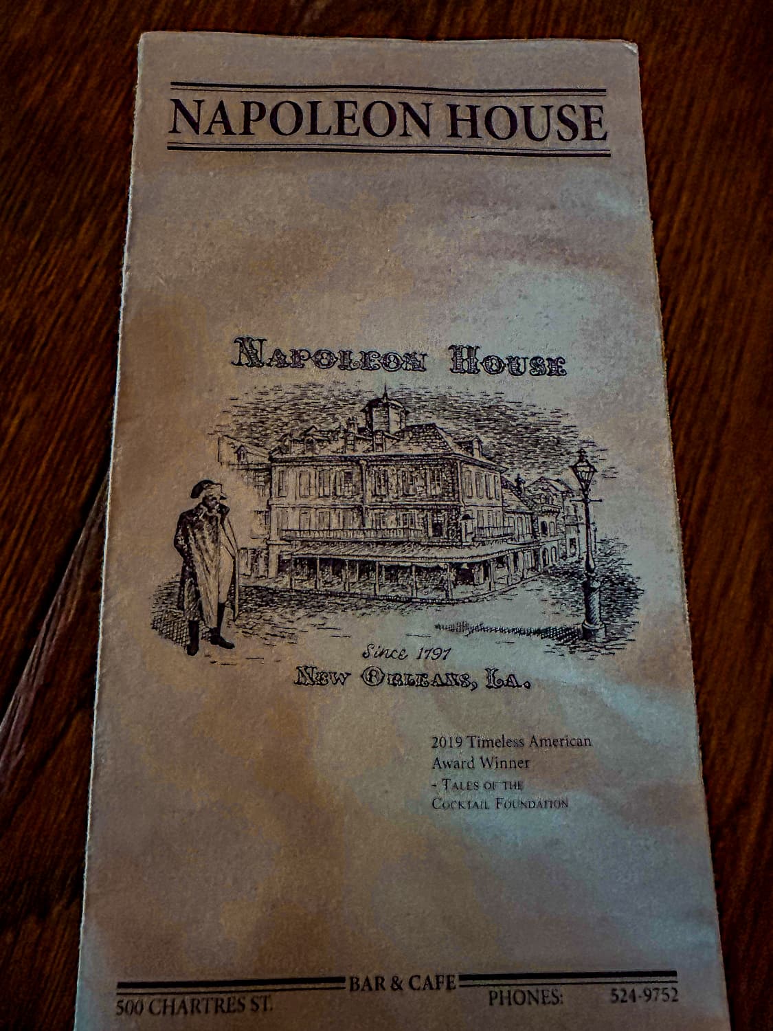 Napoleon House Menu, New Orleans Cafe